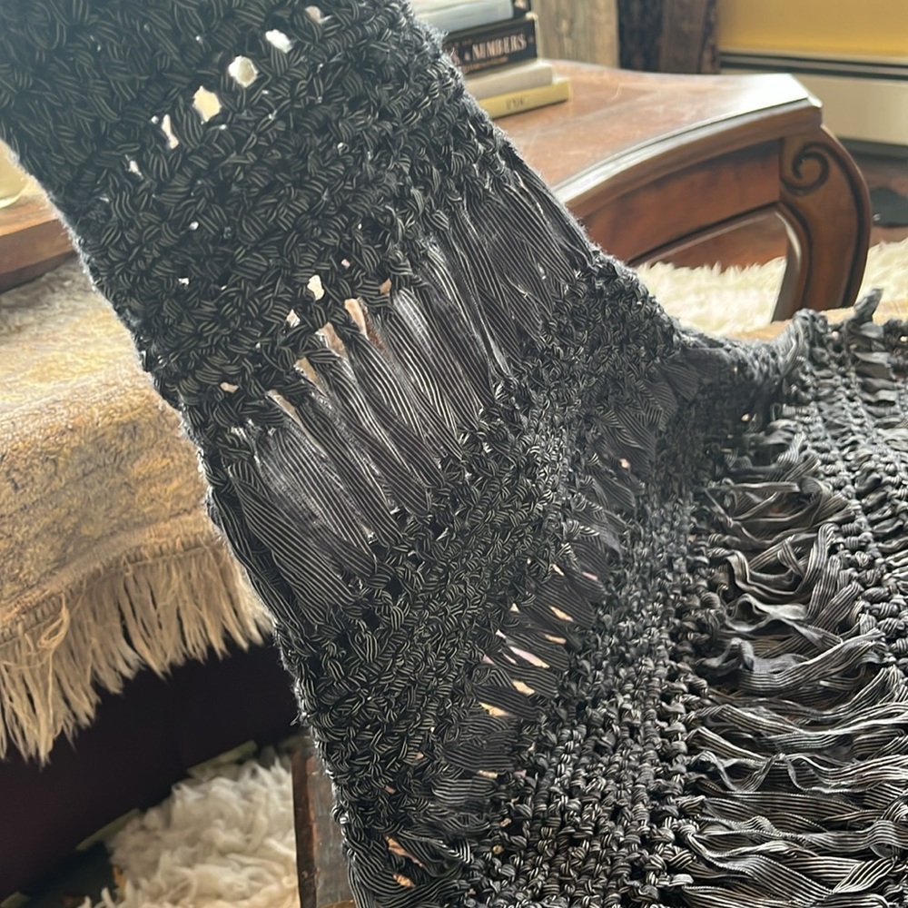 Cartise Black & White stripe Crochet Unique Bohemian Open Cardigan Size Medium - Picture 11 of 15